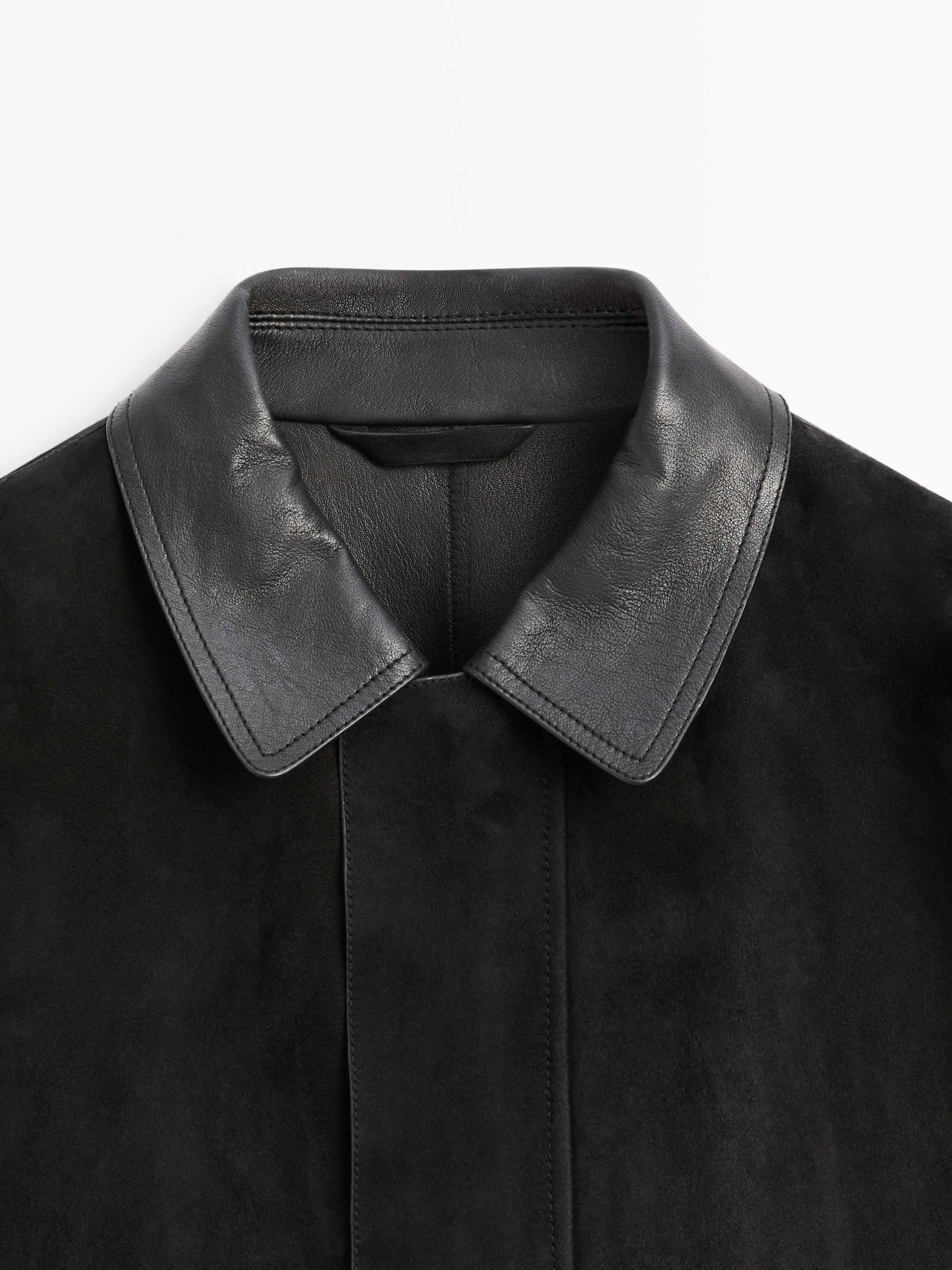 Veste avec poches en cuir finition daim